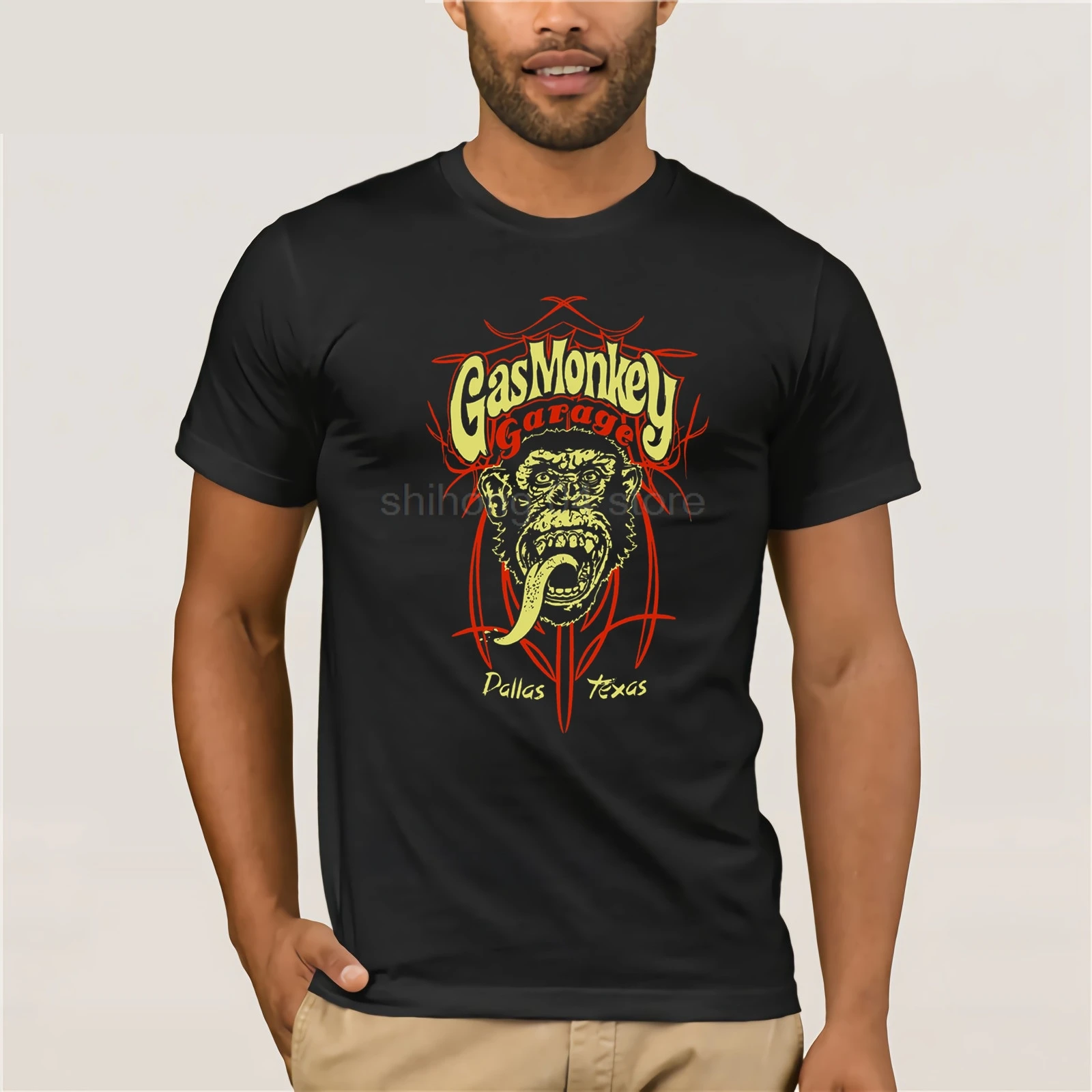 

Gas Mens Pinstripe Monkey Garage Essentials T-Shirt Hot Rod GMG Men's Short Sleeve t-shirt 2019 Streetwear Tees