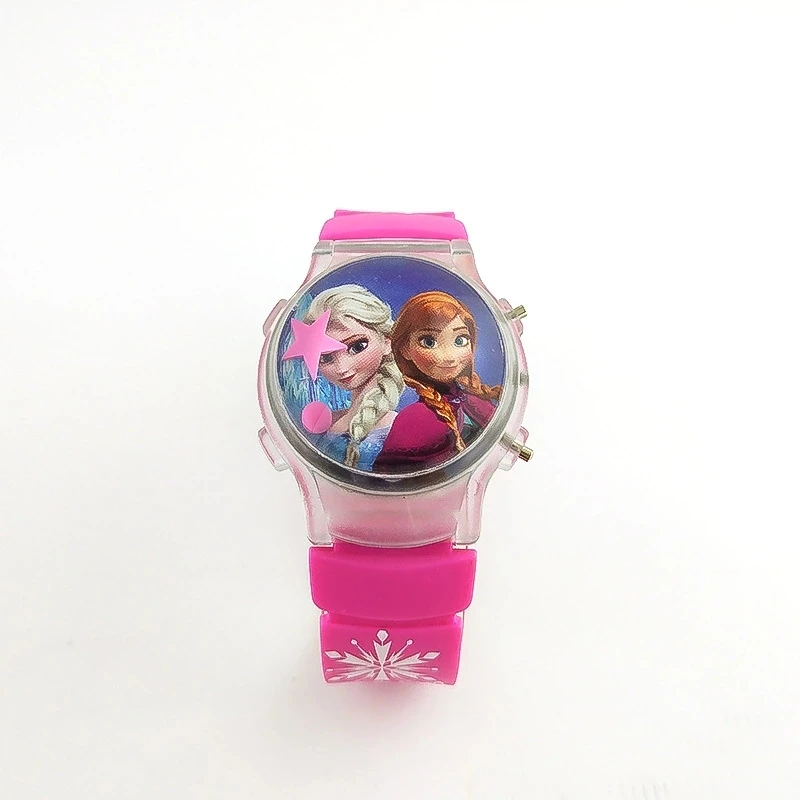 Детские часы с изображением Эльзы и мигающий светильник с календарем из мультфильма «Холодное сердце» - Цвет: Фиолетовый
