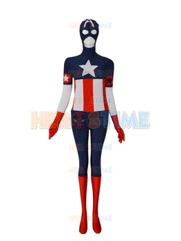 

New Captain America Costume Halloween Suit Navy Blue Spandex Captain America Superhero Costume