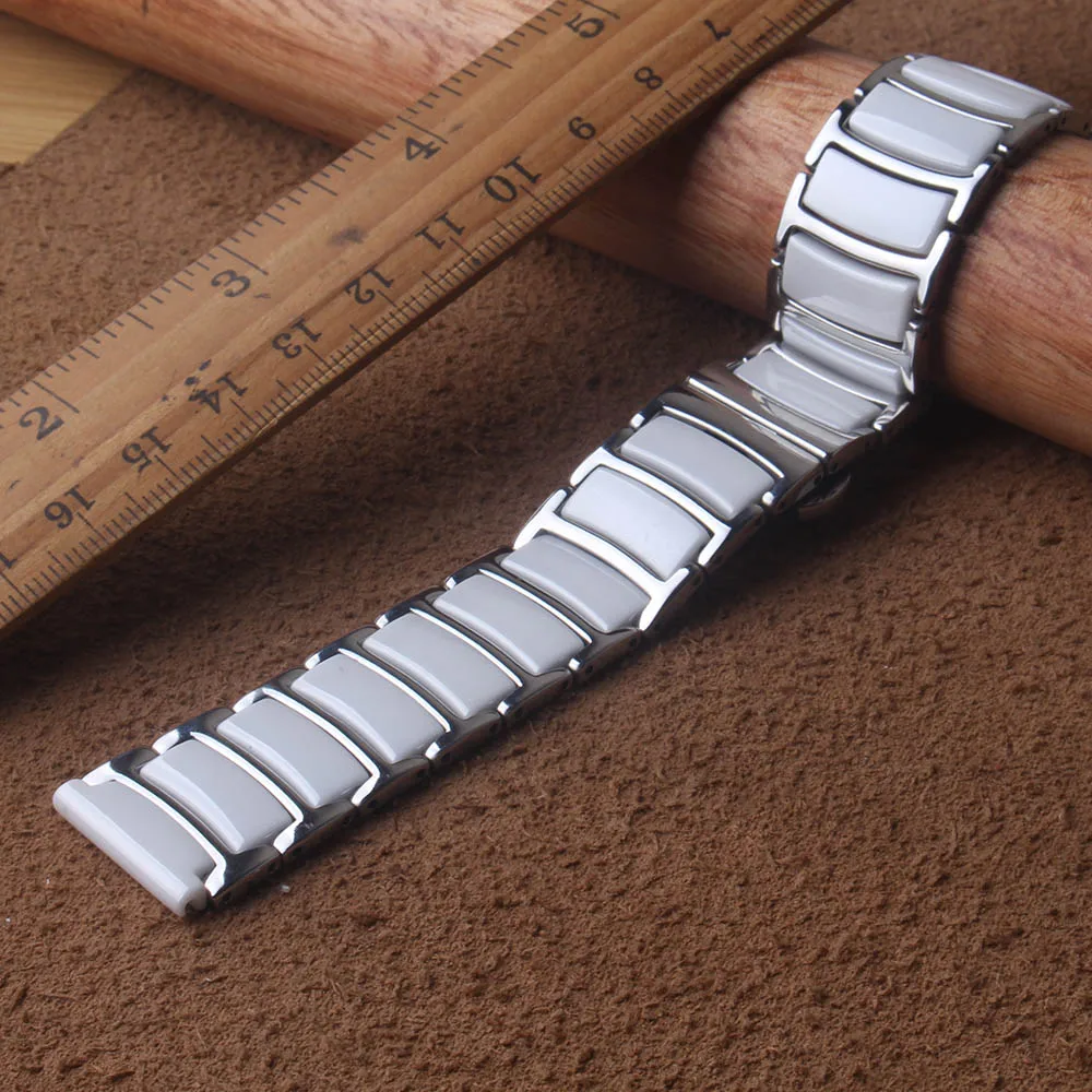 Watchbands new Hot sale Ceramic and Steel Watchband 20mm 22mm White/Silver Bracelet Butterfly Push-Button Clasp For Smartwatch Watchbands new Hot sale Ceramic and Steel Watchband 20mm 22mm White/Silver Bracelet Butterfly Push-Button Clasp For Smartwatch