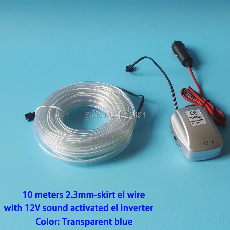 

Music Activated 10Meters Sky Blue 2.3mm EL Wire with 6mm Sew Tag Neon Lights Led Strip with DC12V Controller for Concert Party