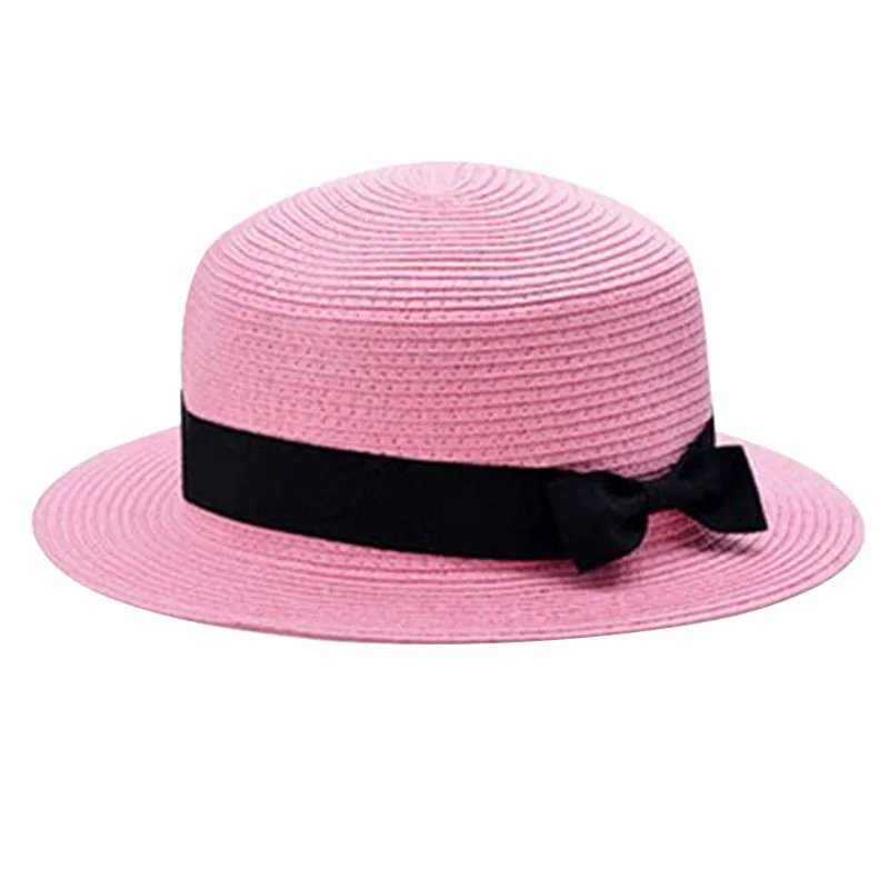 Модная женская летняя соломенная Панамка шляпа с плоскими полями для элегантной леди Fedora женский головной убор от солнца Солнцезащитная пляжная Панама - Цвет: Pink