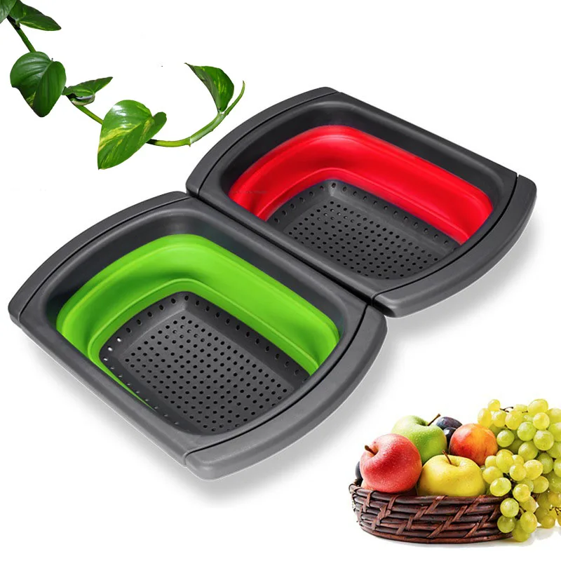 

Collapsible Over the Sink Silicone Colander With Handle Kitchen Folding Strainer Red & Green Option 6-quart Capacity