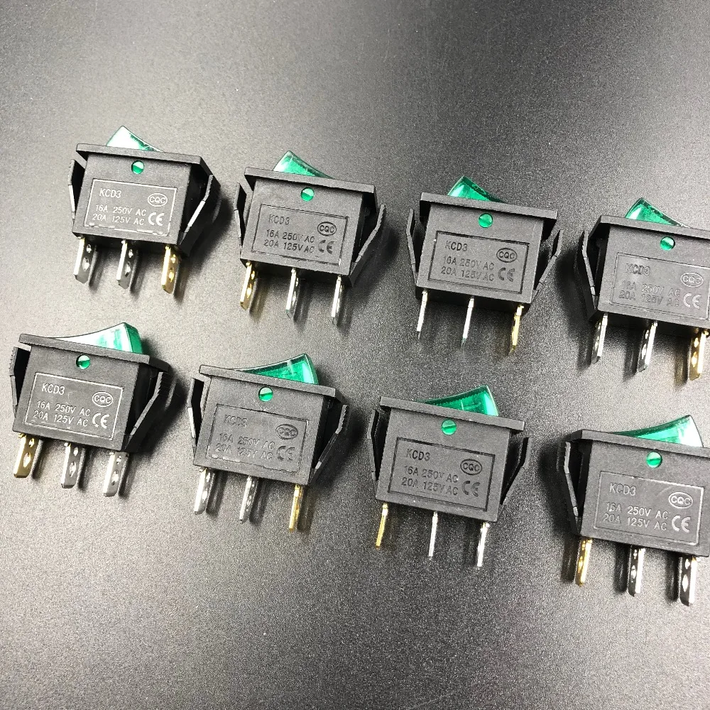 5 шт./лот KCD3 101N16A/250Vac зеленый свет с 2 сторонним черным переключателем вкл/выкл/ВКЛ 3