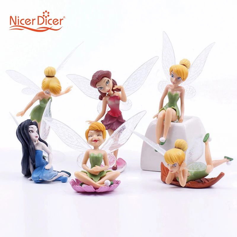 

6pcs/set boneca 6~8 cm Tinkerbell dolls Fairy Adorable tinker bell Mini toy flower pretty doll Action Figure brinquedo