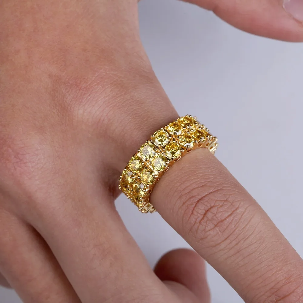 ARMNVNV 2 Rows CZ Gold Color Ring Full Bling Iced Out Wedding Zircon Hop Hop Rings Hollow Luxury Engagement Fashion Jewelry Gift