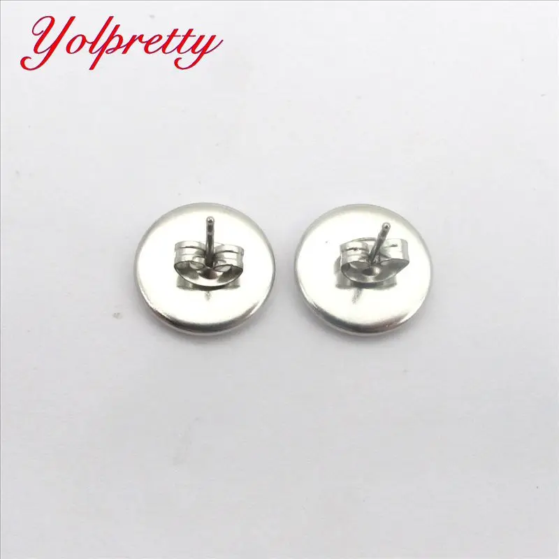 Yolprtty оптом 12mm20pcs Посеребренная высококачественная нержавеющая сталь серьги-гвоздики(с ушной вилкой) база, подходит 12 мм стекло Cabochons
