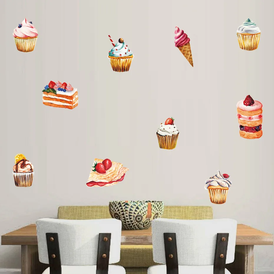 Delicious Dessert Cupcake Wall Art Decals For Resturant Dining Room Vinyl Wall Sticker Removable Wallpaper For Modern Home Decor (2)