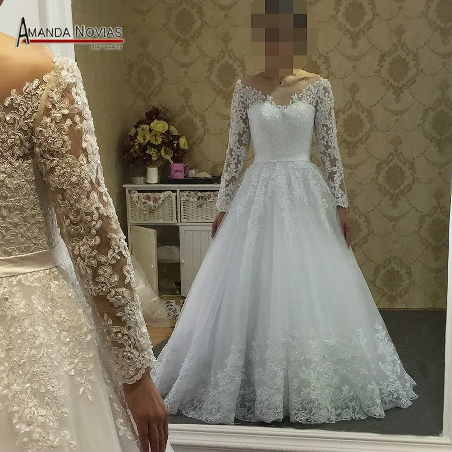 Vestido de festa кружевное свадебное платье с длинными рукавами трапециевидной формы без шлейфа кружевное свадебное платье