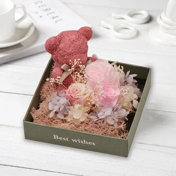 

WR the Little Bear Gift Box creativity Everlasting flower rose Wedding Party Decoration Valentine's Day Gift artificial flowers