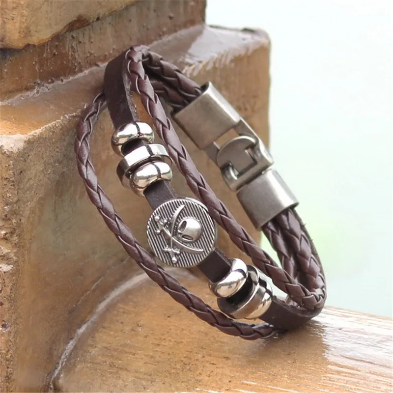 

XiongHang Wholesale Fashion Skull Bloody Bones Alloy Leather Bracelet For Men 1pcs Free Shipping