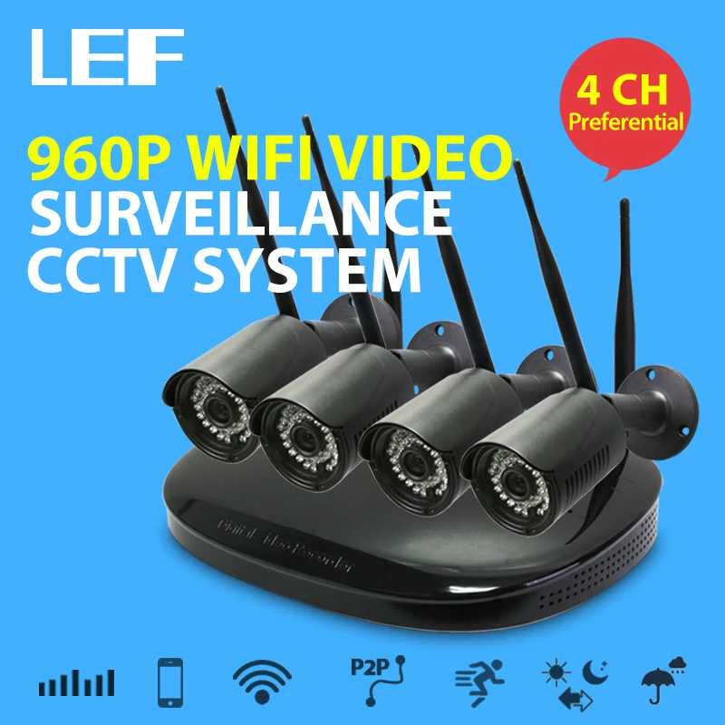 1.3MP Plug and Play 4CH NVR WIFI CCTV Camera Kit 4PCS 960P Video
