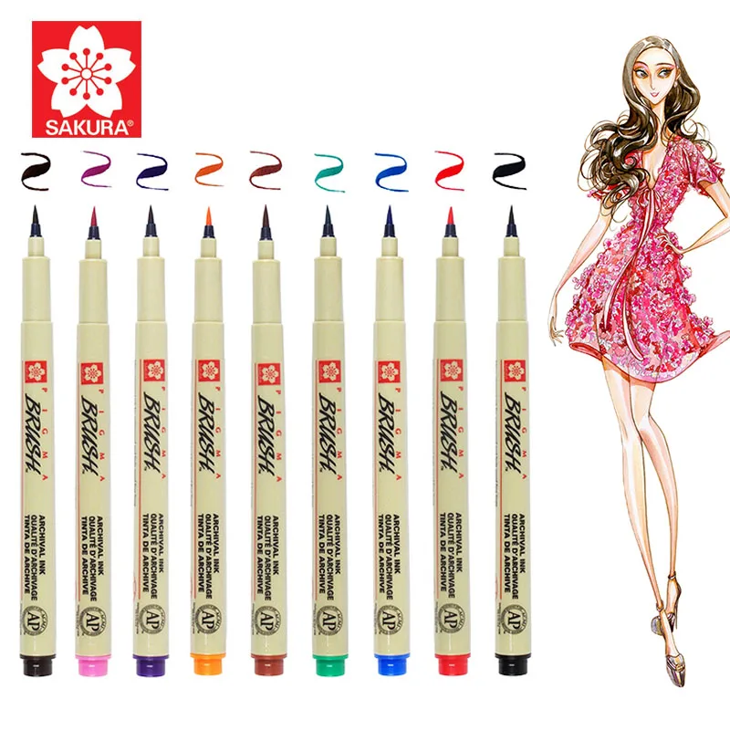 

Cherry Blossom Brush Micorn Pen Liner Pen Waterproof Smooth Micron Brush Pen Drawing Marker Draw Liners Artist Markers Pens