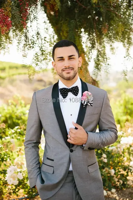 2018 Custom Made Light Grey Men\'s Suit Black Shawl Lapel One Button ... 2018 Custom Made Light Grey Men\'s Suit Black Shawl Lapel One Button ...