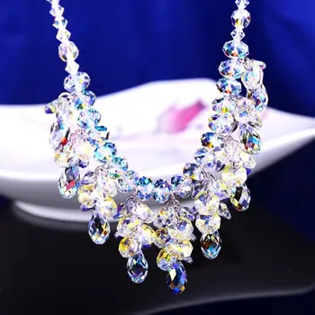 

Europe Style Luxury Exquisite Crystal Handmade Beaded Necklaces Trendy Clavicular Chain Wedding Party Jewelry Gifts For Women