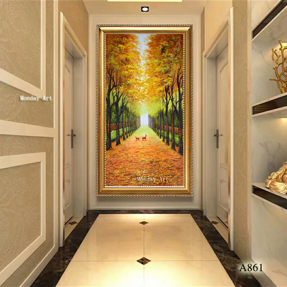 Большая Картина Ручная роспись золотое дерево картина маслом на холсте стены Искусство ручной работы пейзаж картина маслом домашний Декор подарок