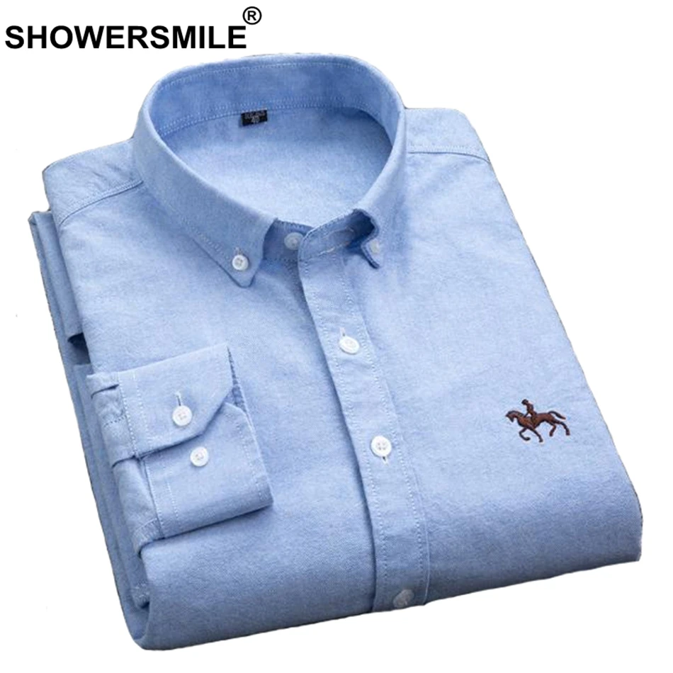 SHOWERSMILE рубашка для мужчин желтый натуральный хлопок повседневное Slim Fit мужской вышивка рубашка с длинными рукавами Осень мужские, большого