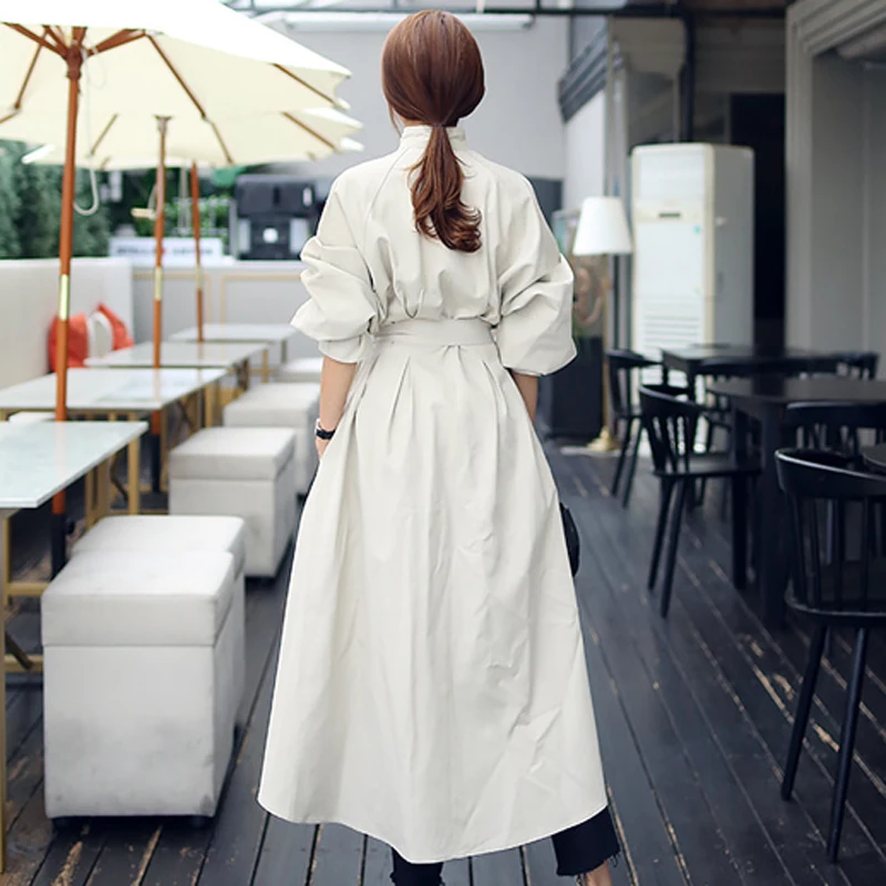 New 2019 Spring Windbreaker Women Single-Breasted Loose A-line Trench Coat Elegant Chic Sashes Outerwear Bussiness Long Trench