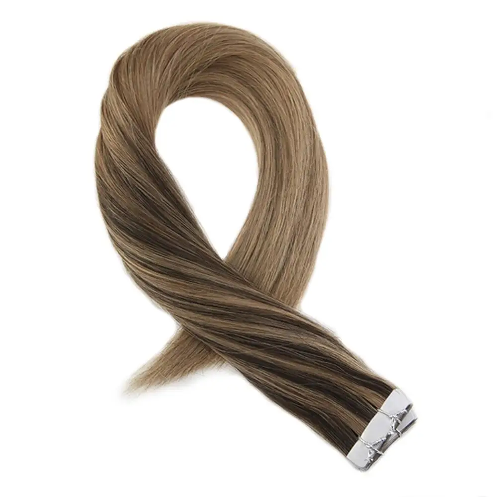 

Moresoo Tape in Human Hair Extensions Remy Human Hair Extensions Tape Hair Extensions Balayage Color #2/8/8 50G/20Pcs/Pack