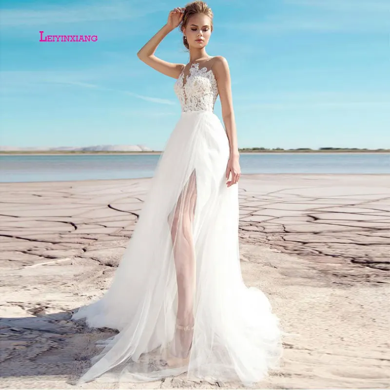 

LEIYINXIANG 2019 Wedding Dress Vestido De Noiva Sereia Robe Sexy A-line Backless Bride Dress Lace Elegant Sleeveless Sweetheart