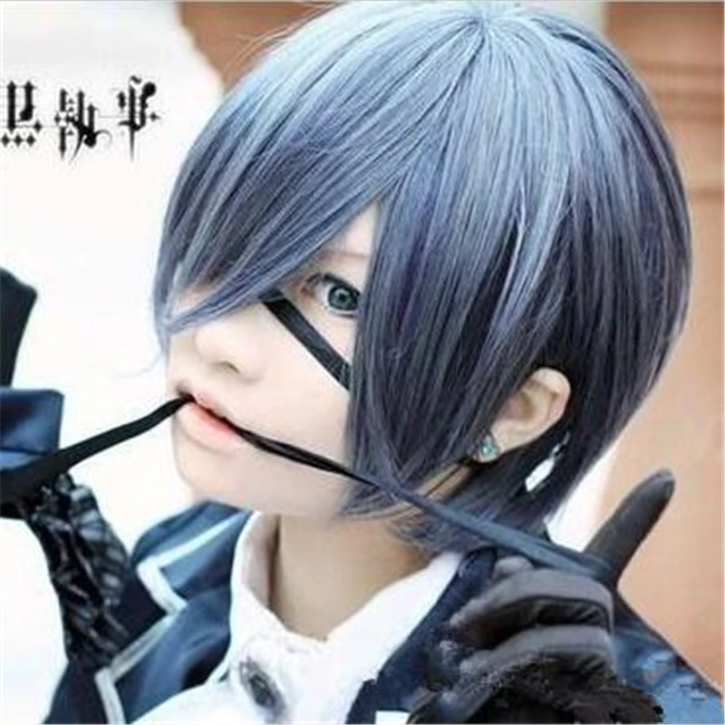 Аниме Черный дворецкий Ciel Phantomhive косплей парик Женщины Мужчины серебро серый пушистый парик с короткими волосами вечерние принадлежности на хеллоуин для косплея Новинка
