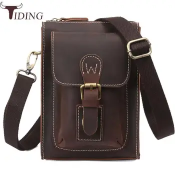 

Tiding Mens 100% Genuine Leather Fashion Waist Bag Packs Fanny Pack Small Vintage Solid Bum Belt Pouch Trunk Supreme Dark Brown