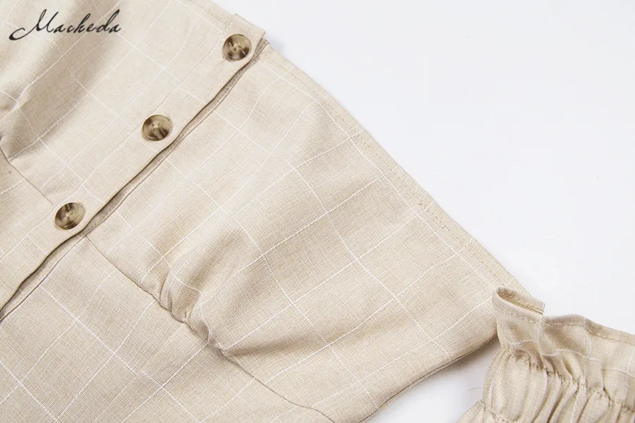 Macheda Новая женская модная летняя винтажная блузка клетчатая топ с длинным рукавом с рюшами воланами на пуговицах