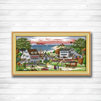 

Europe Comfortable bay Scenery painting DMC 14CT 11CT Cross Stitch kits embroider needlework Sets Handmade Art Home Decoration