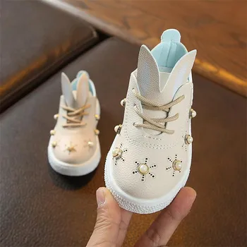 

2019 spring and autumn new girls shoes children toddler girls cute pearl rabbit ear casual shoes for little girls kids sneakers