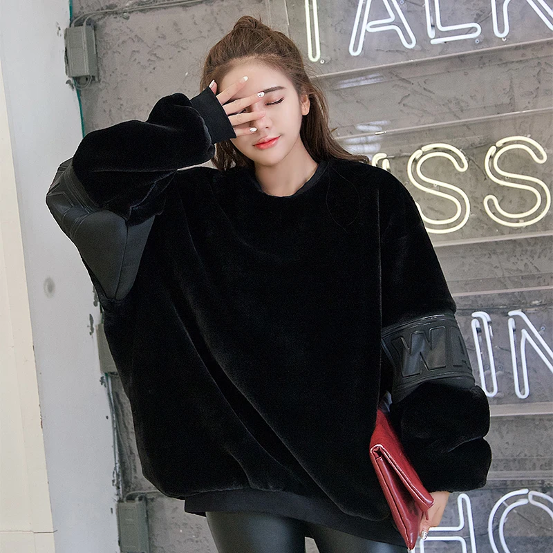 De Solide Plus Chaud Fourrure Noir Black Tranches Manteau Épaissir Veste Hiver Dame Survêtement Faux Polaire Femmes Couleur Dames Taille En La 7qUftwx8W