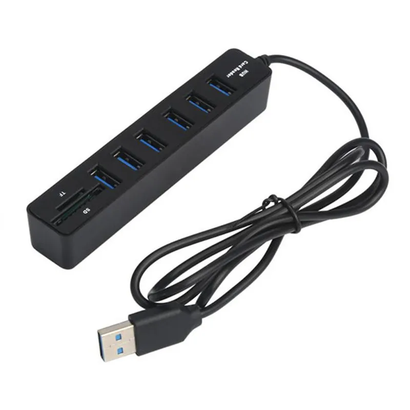 

2 in1 Combo Super Speed USB 2.0 6 Port Splitter HUB+TF SD Card Reader BK Dropshipping Mar22