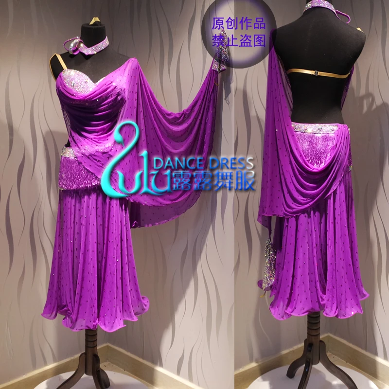 Purplish Red Fabric Latin Ballroom Dance Dress Latin Dance Dress Latin
