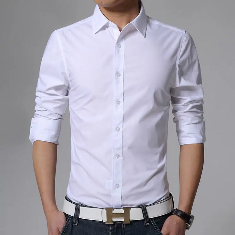 

2019 Brand Office Men's Shirt High Quality Solid Color Long Sleeves Shirts For Men Fashion Dress Men Plus Size M-3XL