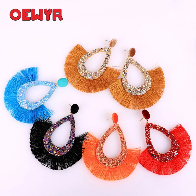 

Oewyr tassel earrings boho jewelry long drop style 2018 fashion for Women luxury big earrings black statement earrings ZS-1005A