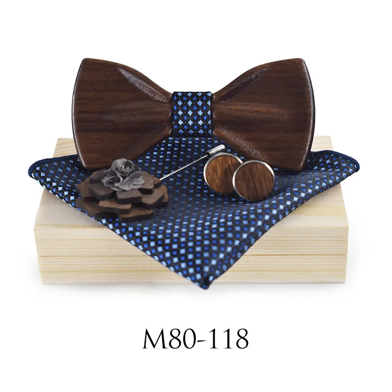 Fashion Wood Gentleman Pocket Square Broth Needle3D Pattern Bow Ties Handmade Butterfly Wedding Party Wooden Tie
