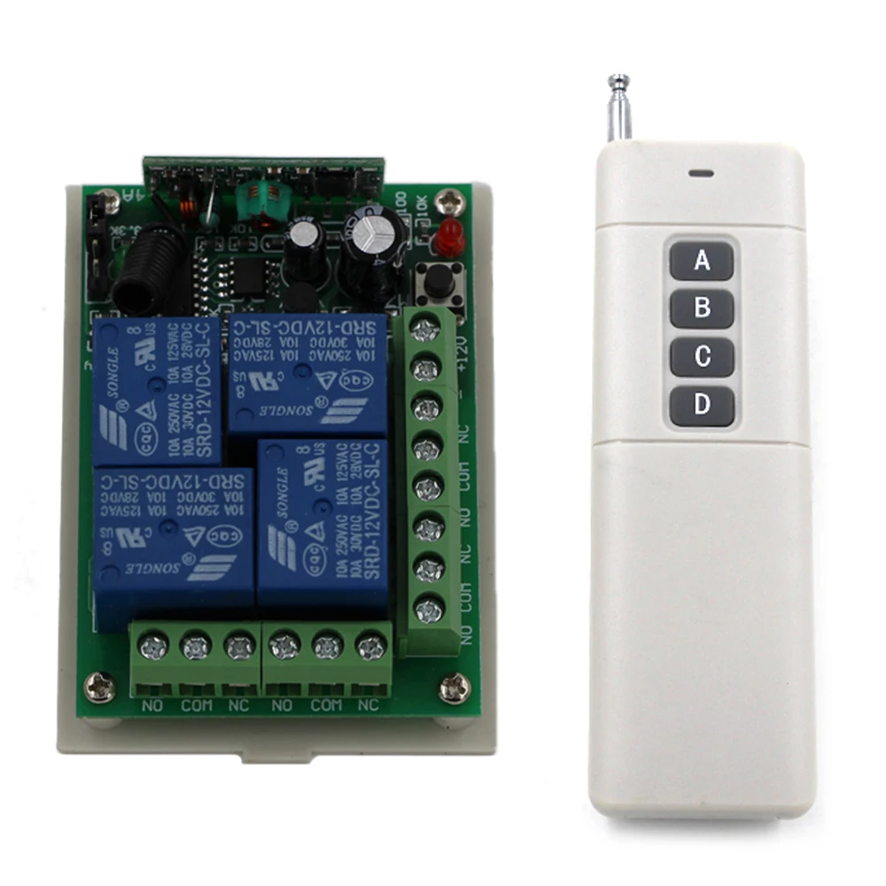 

3000M DC 12V 24V 4 CH Channels 4CH RF Wireless Remote Control Light Switch System Transmitter Receiver 315 / 433 MHz Smart Home