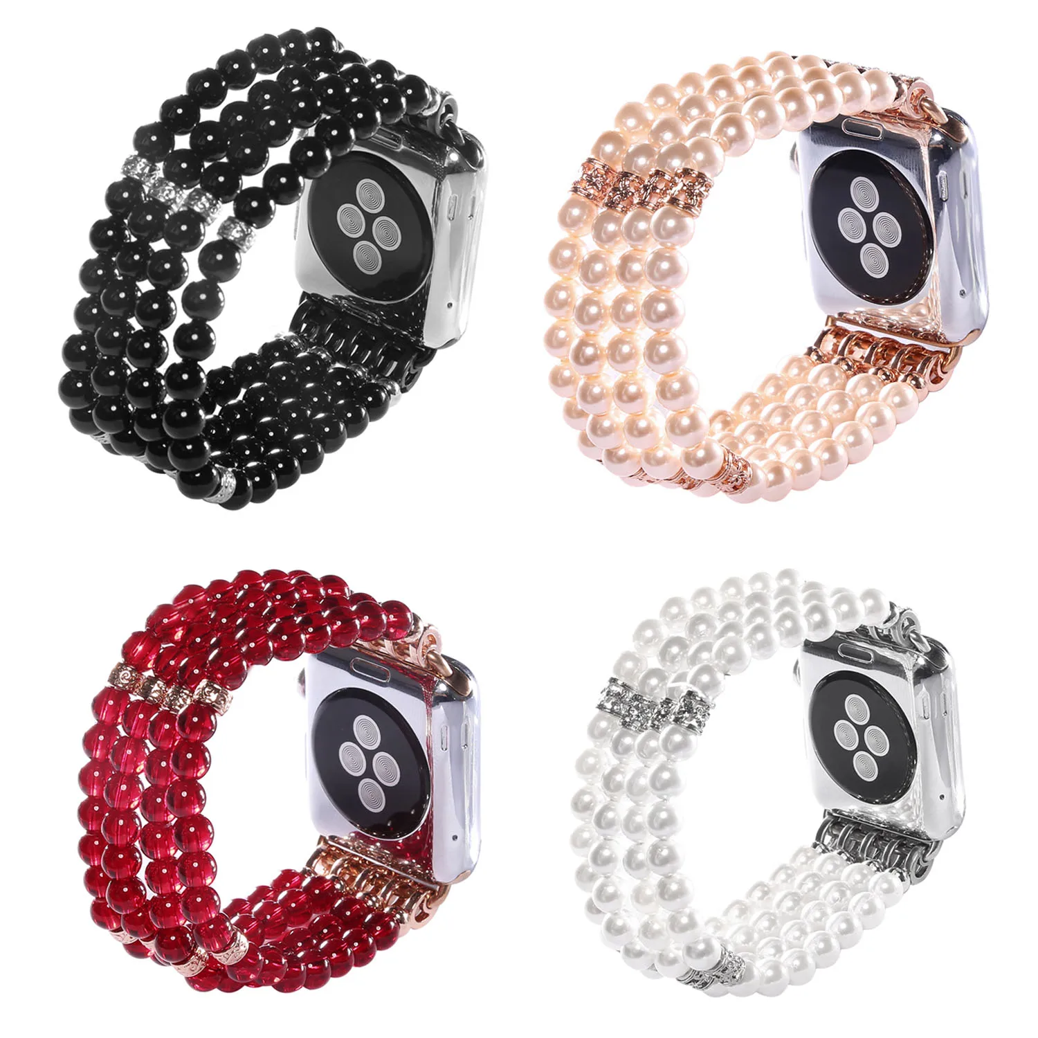 Elegant 4 Beaded Agate Pearl Watch Bracelet For Apple Watch Band iWatch