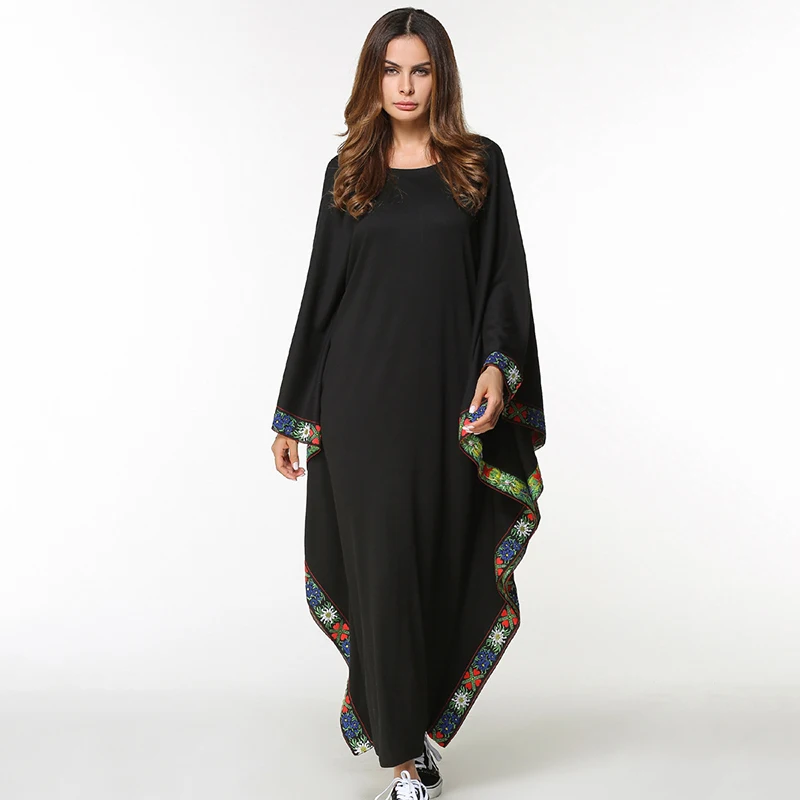 

Muslim Embroidery Maxi Dress Abaya Bat Sleeve Kimono Long Robe Gowns Loose Style Jubah Ramadan Middle East Arab Islamic Clothing