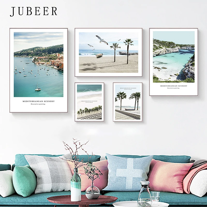 

Scandinavian Style Simple Painting Simple Sea Landscape Canvas Painting View Wall Art Poster for Living Room Nordic Home Decor