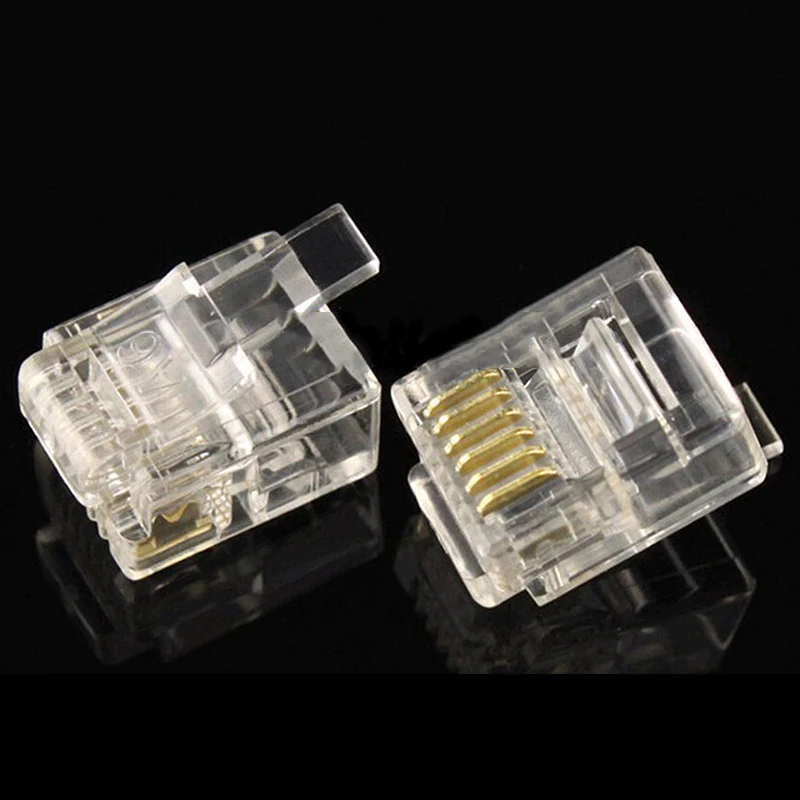 

100 PCS New Gold Plated 6 Positions 6 Contacts Network Connector Crystal Head RJ12 6P6C Modular Plug Jack