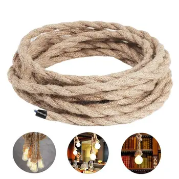 

Electric Rope Light Cord, Linen Covered 2 core Copper Wire Antique Industrial Electrical Wire,Natural Hemp Rope Covered