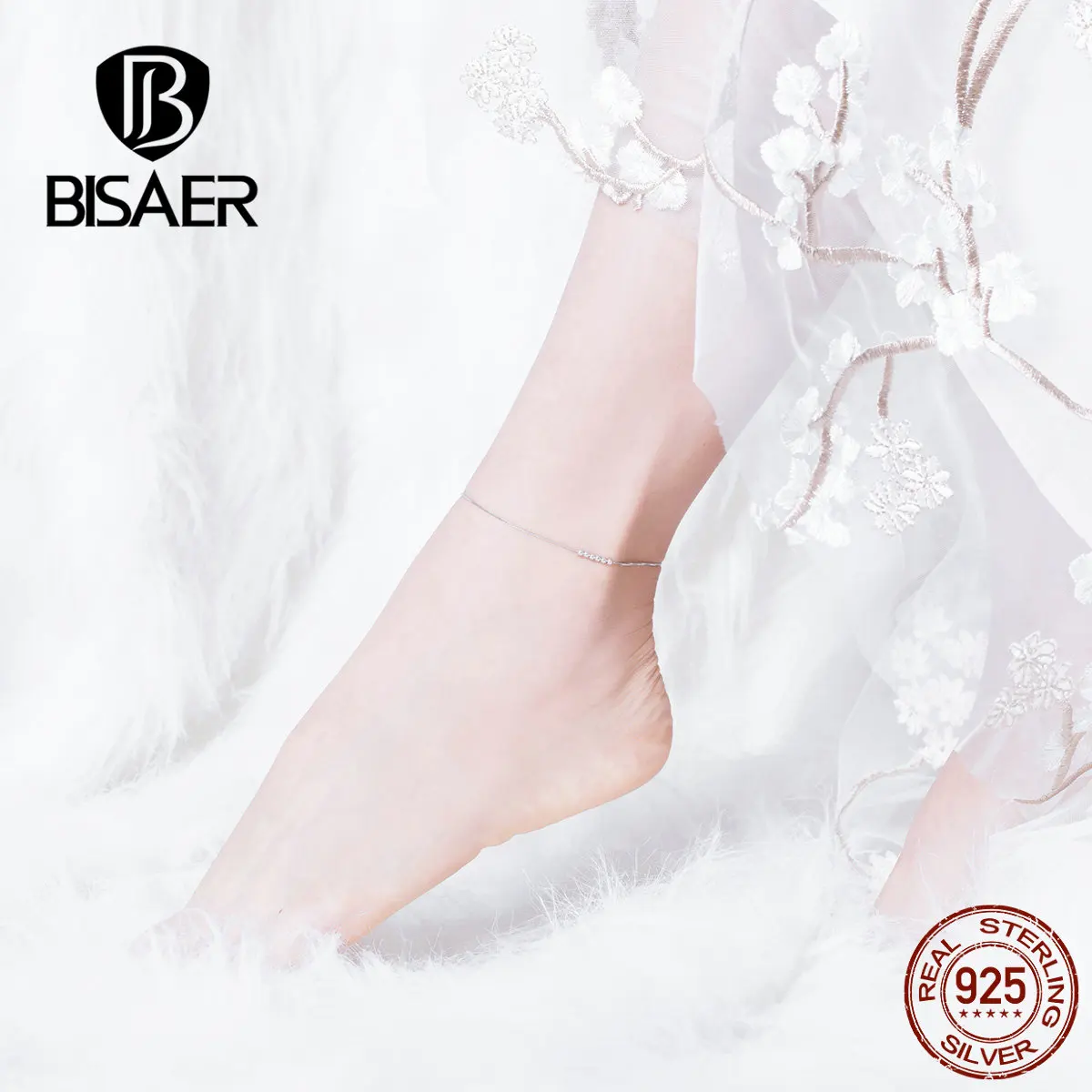Bisaer Лидер продаж настоящее 925 пробы серебряные спиральные сложенные бусины Подвески ножной браслет обувь браслеты на ногу модные аксессуары GXT007