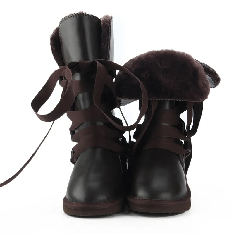 MBR FORCE/классические женские зимние ботинки из натуральной воловьей кожи в австралийском стиле; зимние ботинки на меху; водонепроницаемые женские высокие ботинки - Цвет: Chocolate