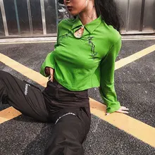 Новые весенние женские сексуальные футболки с отворотом и вышивкой с длинным рукавом тонкий короткий укороченный топ для девочек модные повседневные Harajuku уличные Топы