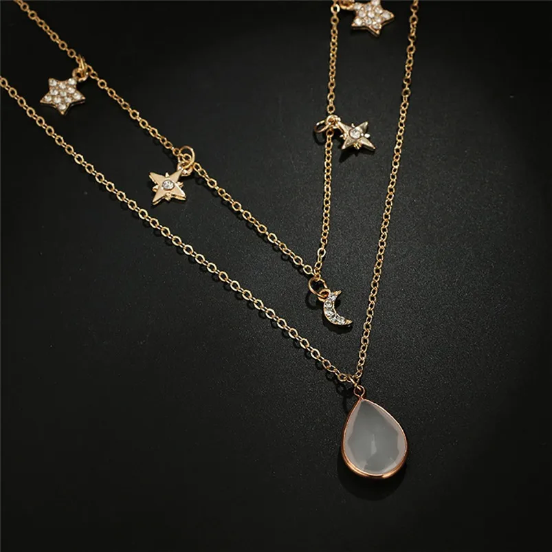 Fashion Simple Round Diamond Necklace Multi-layer Alloy Chain Clavicle Chain elliptical imitation gemstone necklace F13 (2)