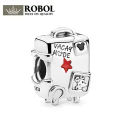 ROBOL 100% Серебро 925 пробы новый классический мультфильм ''Vacay Mode'' чемодан амулет, подгонка, Сделай Сам браслет подарок юбилей ювелирные изделия