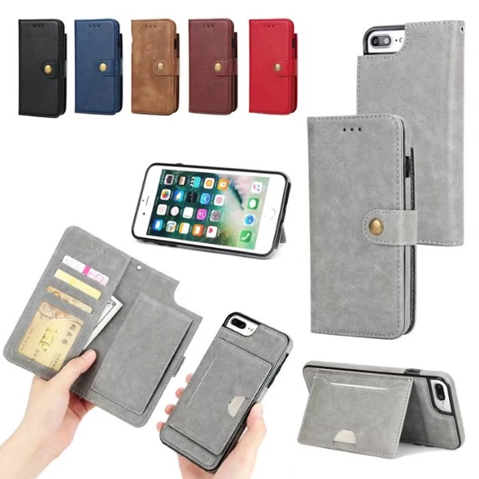 Multi function Leather Rivets buckle wallet combo Case Cover For iPhone