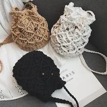 Fashion Hollow Out Handmade Cotton Bucket Linen Straw Vintage Lady Messenger Bag Beach Bag Weaving Handbags vintage women weaving tassel straw bag solid shoulder bag messenger bucket beach bag handbag