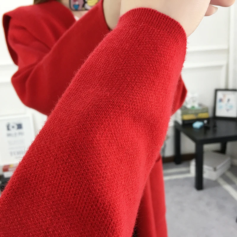 Женское длинное пальто, осень, повседневное, размера плюс, зимняя куртка с капюшоном, женский свитер, Дамский кардиган, Feminino, Одноцветный, с карманами, красный