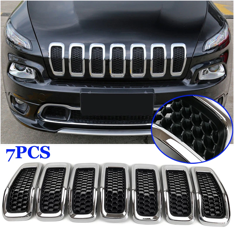 For 14-16 Grand Cherokee Chrome Silver Inserts Mesh Grille Trim Grill Honey Comb